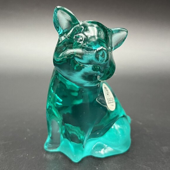 Fenton Aqua Teal Blue Green Glass Pig Figurine Original Sticker - Picture 7 of 10